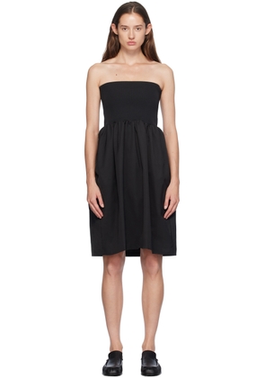 AMOMENTO Black Shirring Flare Midi Skirt