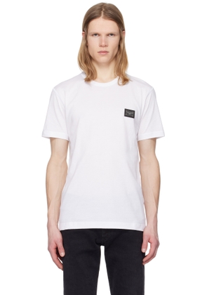 Dolce & Gabbana White Cotton Branded Tag T-shirt