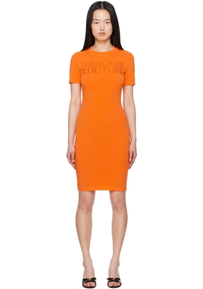 Versace Jeans Couture Orange Crystal Logo Minidress