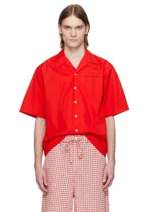 Marni Red Poplin Bowling Hidden Logo Shirt