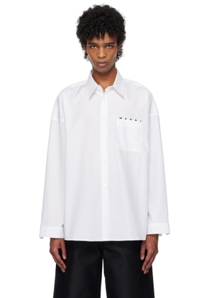 Marni White Peeping Marni Logo Organic Poplin Shirt