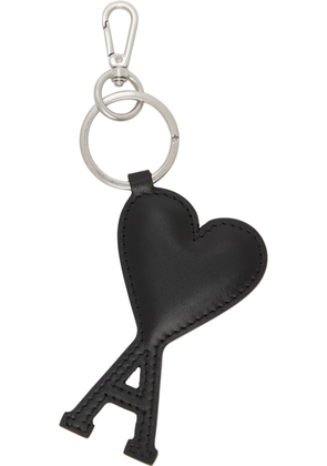 AMI Paris Silver & Black Leather Ami de Coeur Keychain