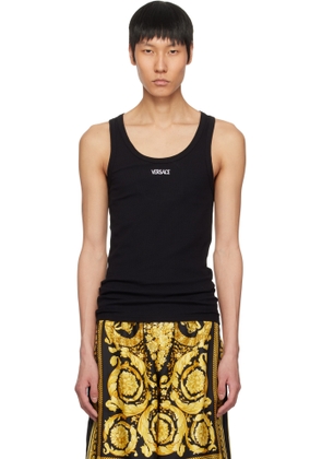 Versace Underwear Black Logo Ribbed Tank Top