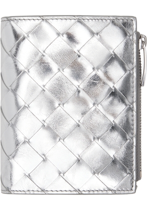 Bottega Veneta Silver Intrecciato Small Bi-Fold Wallet