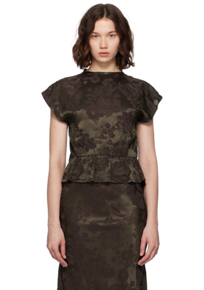 MM6 Maison Margiela Khaki & Burgundy Floral Blouse