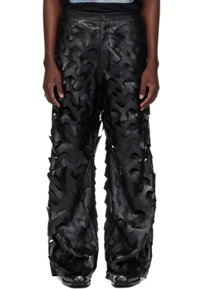 LU'U DAN Black Laser Cut Wide-Leg Faux-Leather Pants