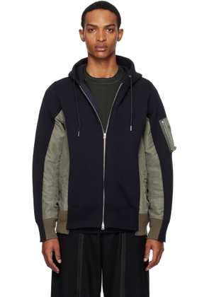 sacai Navy & Khaki Sponge Sweat & Nylon Twill Hoodie