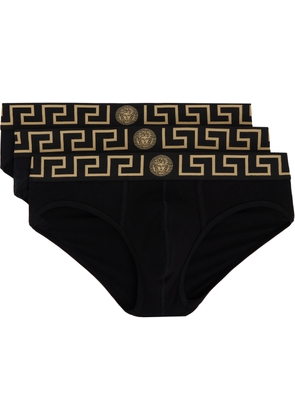 Versace Three-Pack Black Greca Border Briefs
