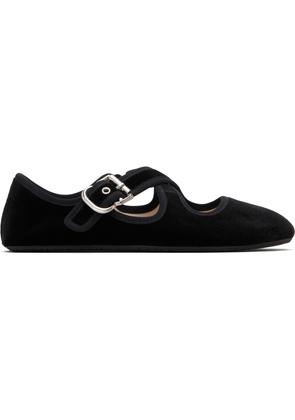 ALAÏA Black Criss Cross Velvet Ballerina Flats