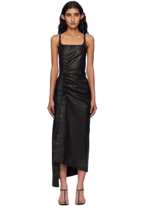 Rabanne Black Draped Leather Midi Dress