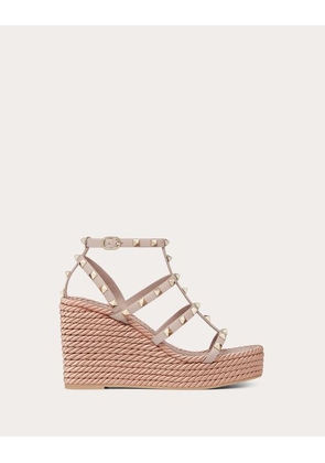 Valentino Garavani Rockstud Ankle Strap Wedge Sandal In Calfskin Leather 95 Mm Woman POUDRE 34