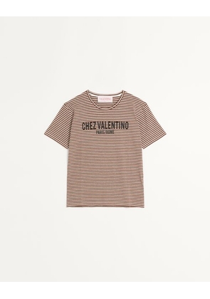 Valentino Striped Cotton T-Shirt With Chez Valentino Print Man BUTTER/TESTA DI MORO XL