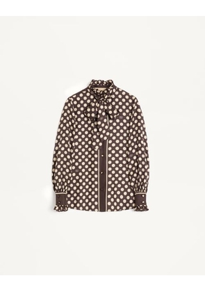 Valentino Twill Shirt With Plus De Pois Print Woman BROWN/CREAM 36