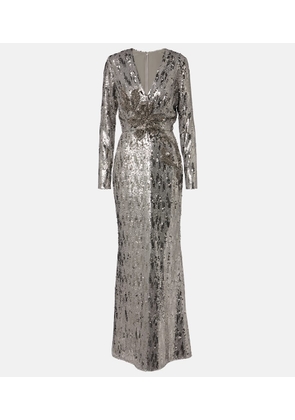 Elie Saab Floral-applique sequined silk-blend gown