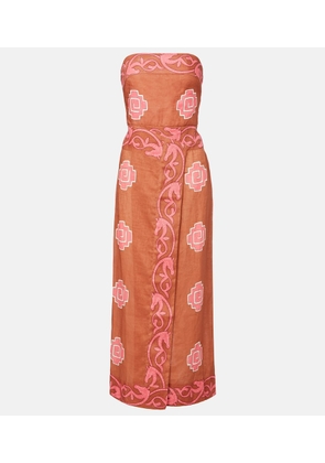 Johanna Ortiz Embroidered smocked linen midi dress