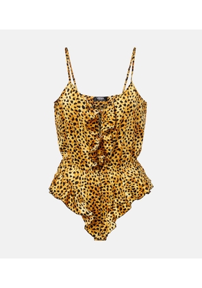 Versace Leopard-print silk satin bodysuit