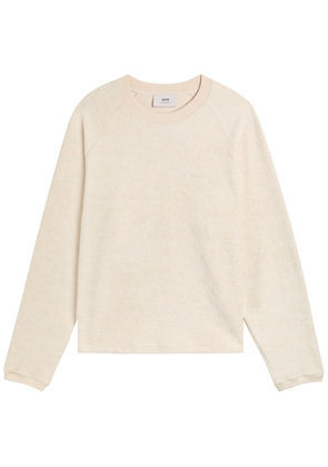 Ami Paris Logo-embroidered Towelling Cotton-blend Sweatshirt - Ivory - M