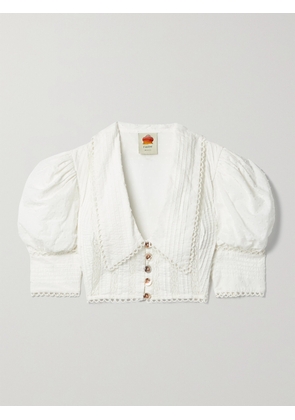 Farm Rio - Cropped Crochet And Lace-trimmed Fil Coupé Cotton Top - Off-white - x small,small,medium,large,x large