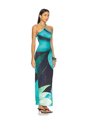 Farai London Dalia Halter Neck Dress in Teal. Size L. Also in M, S, XS.