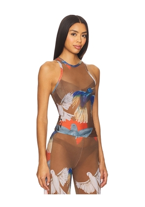 Juliet Johnstone Mesh Tank Top in Brown. Size L. Also in M, S, XL/1X, XS.