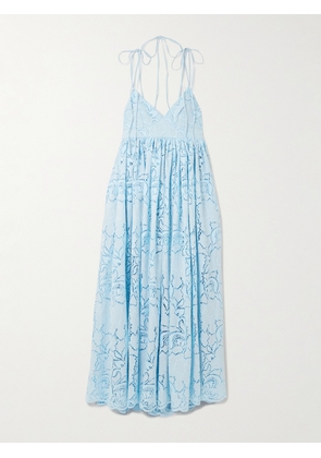 Erdem - Gathered Broderie Anglaise Poplin Midi Dress - Blue - UK 4,UK 6,UK 8,UK 10,UK 12,UK 14,UK 16