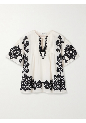 Sea - Liliana Appliquéd Pintucked Cotton-blend Voile Blouse - White - xx small,x small,small,medium,large,x large