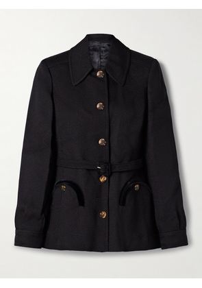 BLAZÉ Milano - Luna Belted Velvet-trimmed Crepe Jacket - Black - 00,1,2,3,4