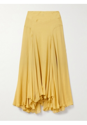 KALLMEYER - Alyse Asymmetric Pleated Silk-chiffon Maxi Skirt - Yellow - US0,US2,US4,US6,US8,US10,US12,US14
