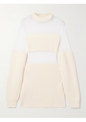 Jean Paul Gaultier - Paneled Ribbed Wool And Mesh Mini Dress - Ecru - x small,small,medium,large,x large