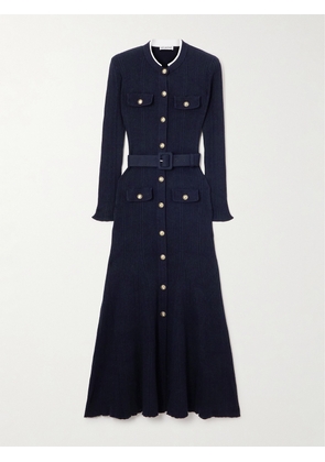 Self-Portrait - Belted Ribbed-knit Midi Dress - Blue - x small,small,medium,large