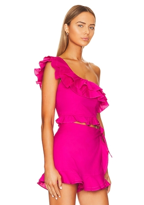 Show Me Your Mumu x REVOLVE Leni Ruffle Top in Fuchsia. Size S. Also in L, XL, XS.