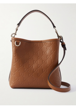 Gucci - Gg Emblem Debossed Leather Tote - Brown - One size