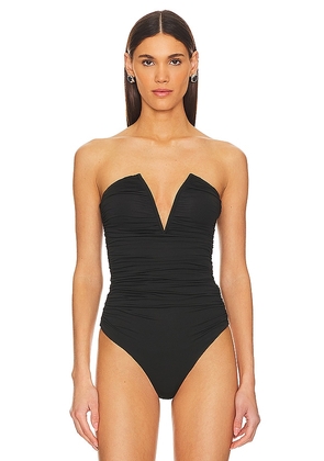 superdown Vivienne Ruched Bodysuit in Black. Size M. Also in S, XS.