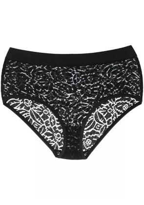 ERES floral-embroidery mesh thong - Black