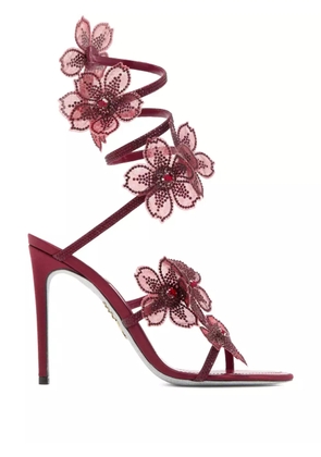 René Caovilla 105mm crystal-flower embellished sandals - Red