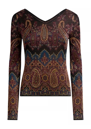ETRO printed Jacquard V-neck top - Blue