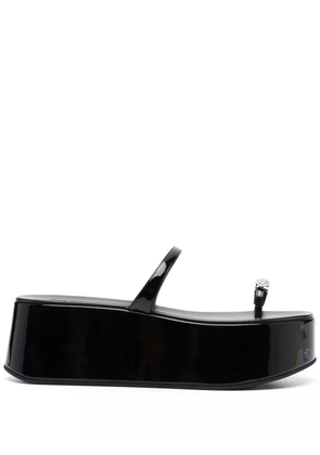 Giuseppe Zanotti Crystal-embellished 70mm leather platform slides - Black