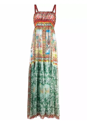 Dolce & Gabbana Carretto-print long chiffon dress - Green