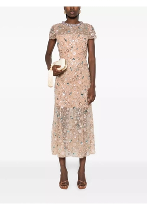 Self-Portrait embellished short-sleeved dress - Neutrals