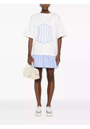 HAMZA geometric-embroidered ruffled mini dress - White