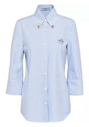 Prada logo-embroidered striped shirt - White