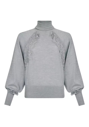 LIU JO lace-panel puff-sleeve sweater - Grey