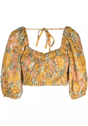 Faithfull the Brand Alejandra floral-print linen crop top - Yellow