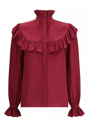 Saint Laurent stand-collar ruffled blouse - Red