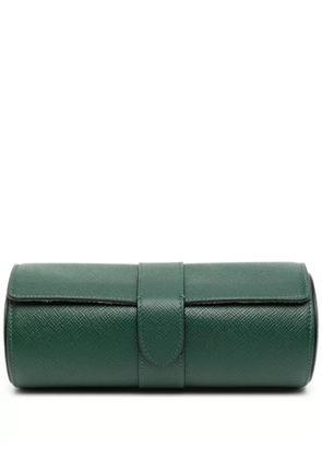 Smythson Panama leather 3-watch roll - Green