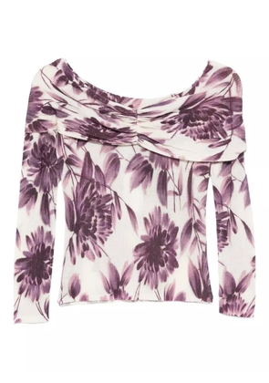 TWINSET floral-print off-shoulder sweater - Neutrals
