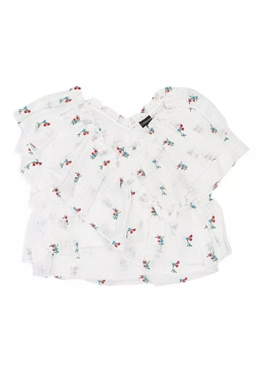 Callipygian floral-embroidered ruffled blouse - White