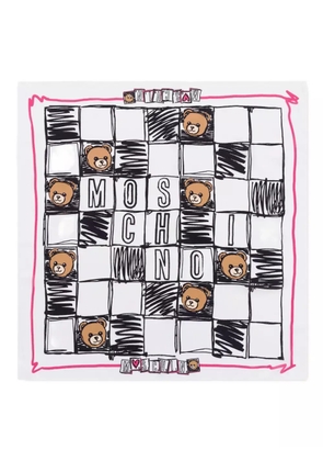 Moschino teddy bear-print check scarf - White