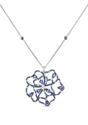 Rewind Vintage Affairs 18K white gold Fleurette-pendant diamond and sapphire necklace - Silver