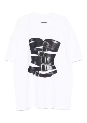 HAMZA corset-buckle print T-shirt - White